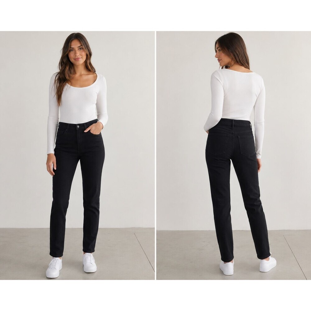 Quince High Rise Black Straight Leg Jeans Women's Size 28 Stretch Minimalist